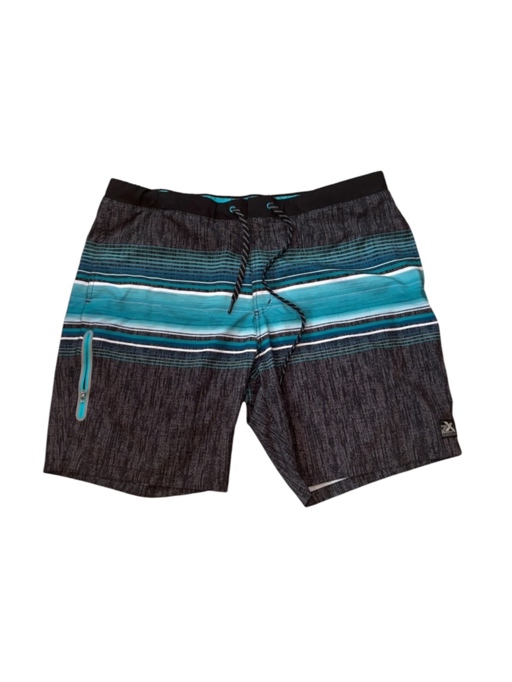 ZeroXposur Men's Swim Trunk with Pockets Black with Green Stripes Size XXL